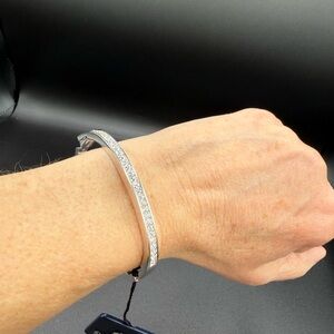 New European Sparkle Crystal Pave Hinged Bangle Swan Logo